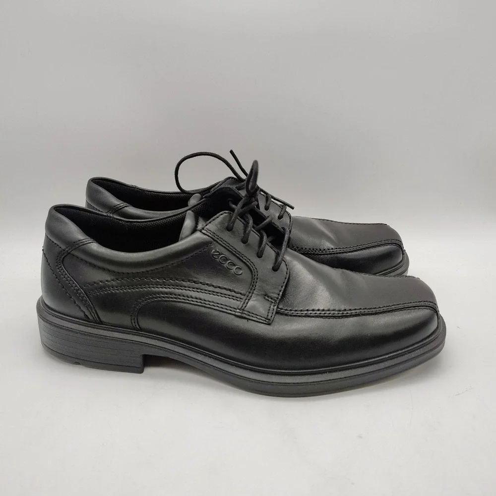 ECCO Helsinki Oxford Mens 42/8.5 Black Leather Bike Toe Lace Up Dress Shoes